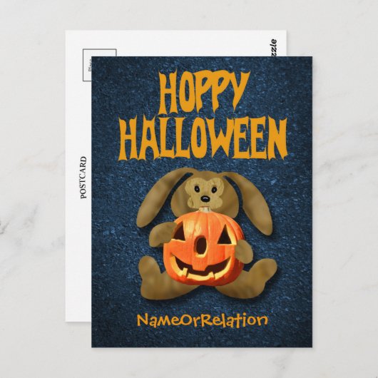 Happy Halloween Postcard Bunny Jack-o-Lantern Postkarte (Vorne/Hinten)