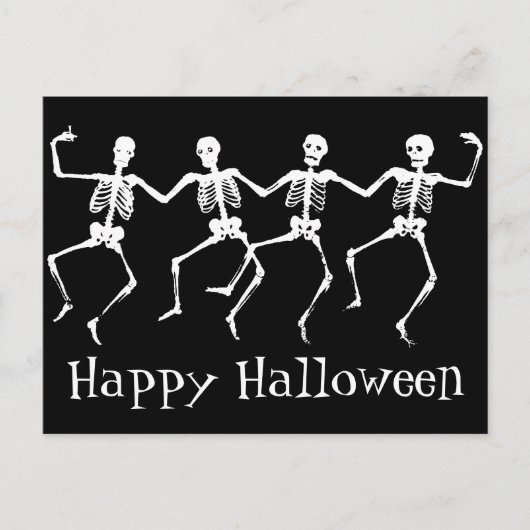 Happy Halloween Postcard mit tanzenden Skeletten Postkarte (Vorderseite)