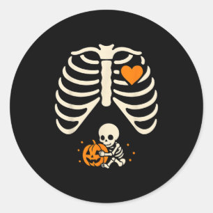 Happy Halloween Pregnant Baby Skeleton Spooky Seas Runder Aufkleber