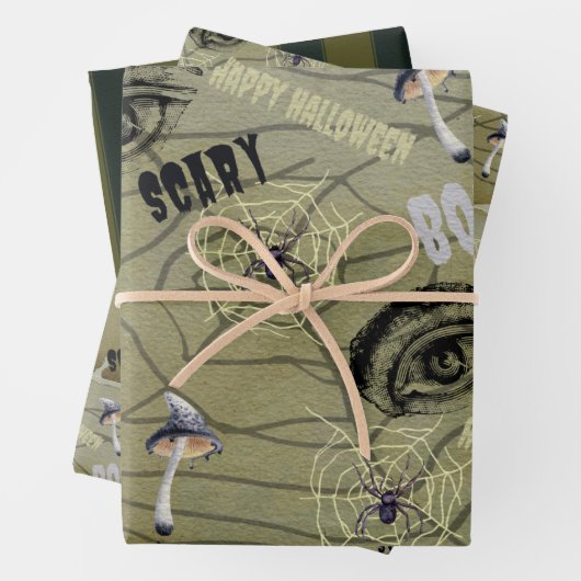 Happy Halloween Psychedelic Mushroom Muster Geschenkpapier Set (Beispiel)