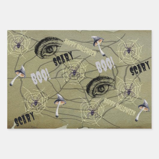 Happy Halloween Psychedelic Mushroom Muster Geschenkpapier Set (Vorderseite)