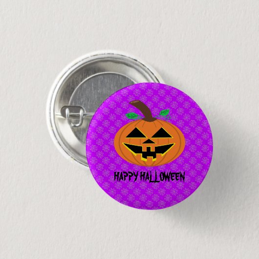 Happy Halloween Pumpkin auf Lila Button-Abzeichen Button (Vorne & Hinten)