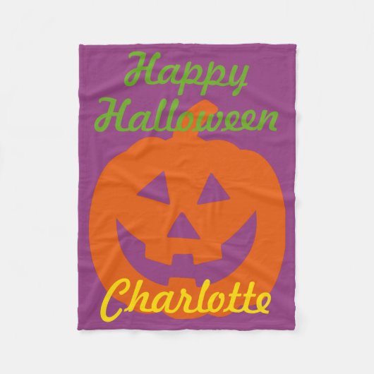 Happy Halloween Pumpkin auf Lila Personalisierten Fleecedecke (Vorderseite)