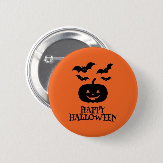 Happy Halloween Pumpkin Bat Minimal Button (Vorne & Hinten)
