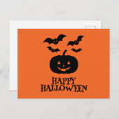 Happy Halloween Pumpkin Bat Minimal Feiertagspostkarte (Vorne/Hinten)