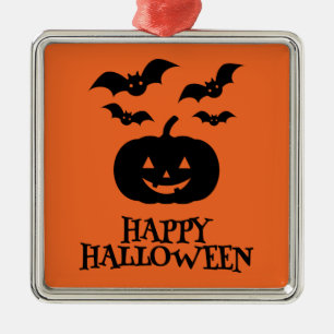 Happy Halloween Pumpkin Bat Minimal Ornament Aus Metall