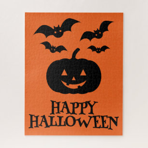 Happy Halloween Pumpkin Bat Minimal Puzzle