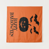 Happy Halloween Pumpkin Bat Minimal Wandteppich (Vorderseite (Horizontal))