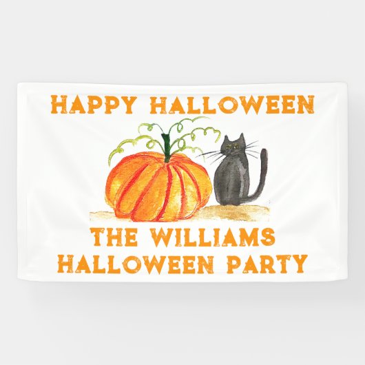 Happy Halloween Pumpkin Cat Kids Banner (Horizontal)