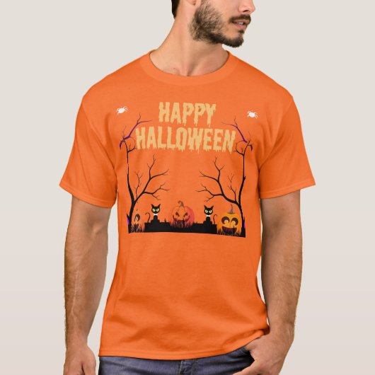Happy Halloween Pumpkin & Cats Orange T - Shirt (Vorderseite)