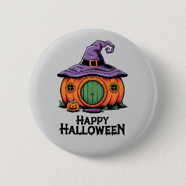 Happy Halloween Pumpkin Cottage & Witch Hat Roof Button