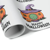 Happy Halloween Pumpkin Cottage & Witch Hat Roof Geschenkpapier (Rolleneckpunkt)