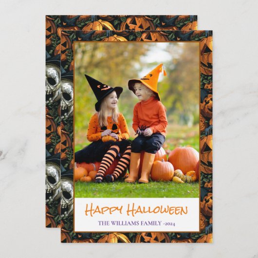 Happy Halloween Pumpkin Foto Holiday Card Karte (Vorne/Hinten)