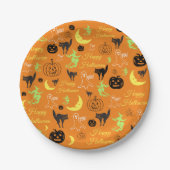 Happy Halloween Pumpkin Ghost Hexe Moon Orange Pappteller (Vorderseite)