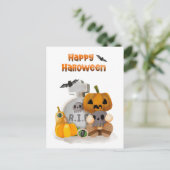 Happy Halloween Pumpkin Head RIP Postkarte (Stehend Vorderseite)