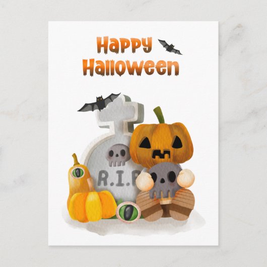 Happy Halloween Pumpkin Head RIP Postkarte (Vorderseite)