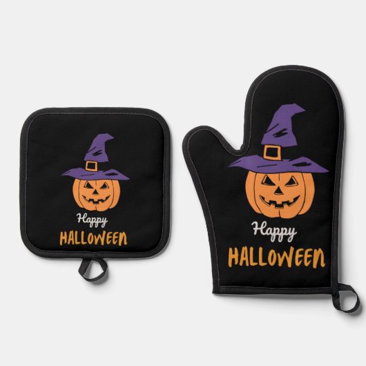 Happy Halloween Pumpkin Oven Mitt & Pot Holder Set (Vorderseite)
