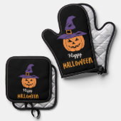 Happy Halloween Pumpkin Oven Mitt & Pot Holder Set (Vorderseite/Rückseite)