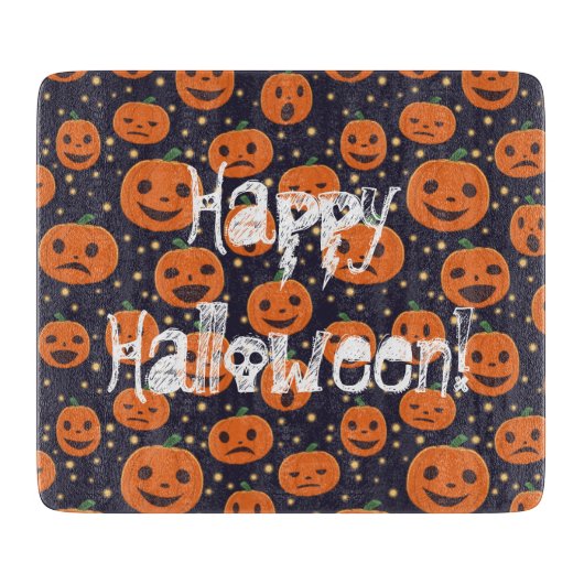 Happy Halloween Pumpkin Pattern Jack-o-Lantern Schneidebrett (Vorderseite)