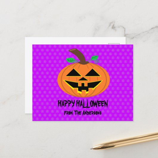 Happy Halloween Pumpkin Postcard Postkarte (Vorderseite/Rückseite Beispiel)