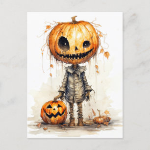Happy Halloween Pumpkin Scarecrow Art Postkarte