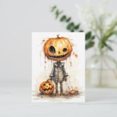 Happy Halloween Pumpkin Scarecrow Art Postkarte (Stehend Vorderseite)