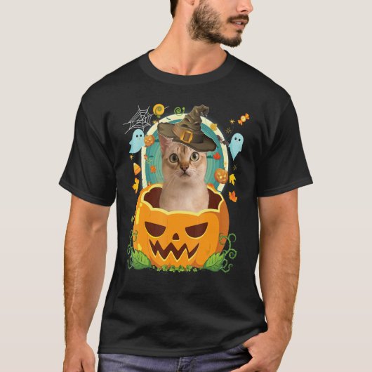 Happy Halloween Pumpkin Singapura Cat Hexe Niedlic T-Shirt (Vorderseite)