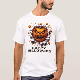 Happy Halloween Pumpkin Smashing Through T-Shirt