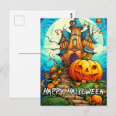 Happy Halloween | Pumpkin & Spuk House Postkarte (Vorne/Hinten)
