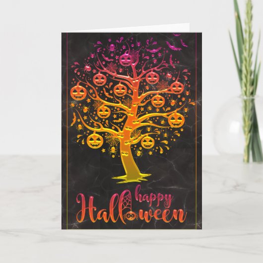Happy Halloween Pumpkin Tree Karte (Vorderseite)