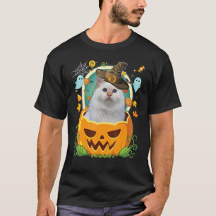 Happy Halloween Pumpkin Türkisch Angora Katze Hexe T-Shirt
