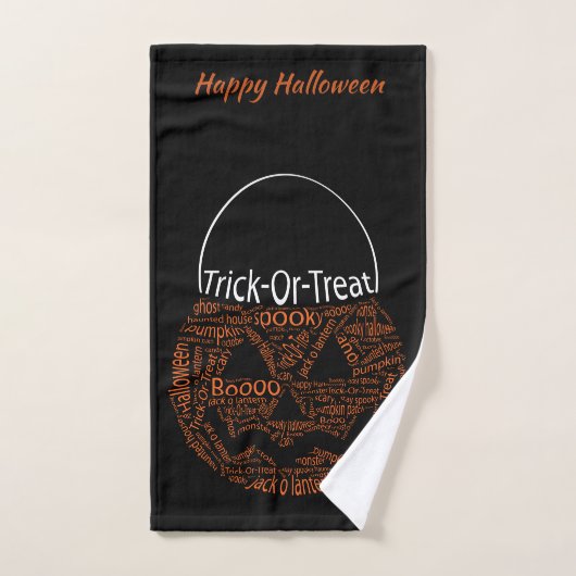 Happy Halloween Pumpkin Typografie Orange Handtuch (Handtuch)