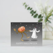 Happy Halloween Pumpkin und Ghost Postkarte (Stehend Vorderseite)