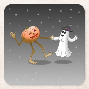 Happy Halloween Pumpkin und Ghost Rechteckiger Pappuntersetzer