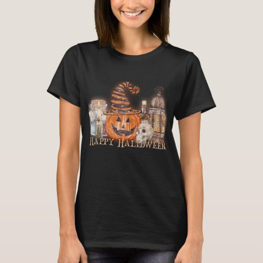 Happy Halloween Pumpkin Watercolor T-Shirt (Vorderseite)