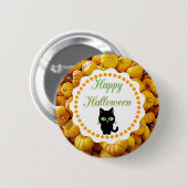 Happy Halloween Pumpkins Black Cat Button (Vorne & Hinten)