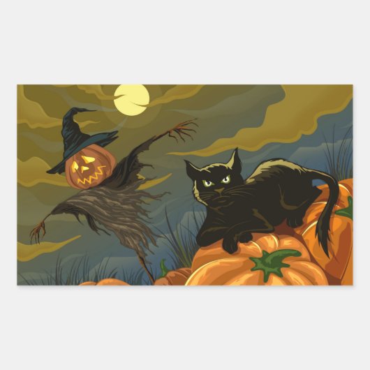 Happy Halloween Pumpkins Black Cat Rechteckiger Aufkleber (Vorderseite)