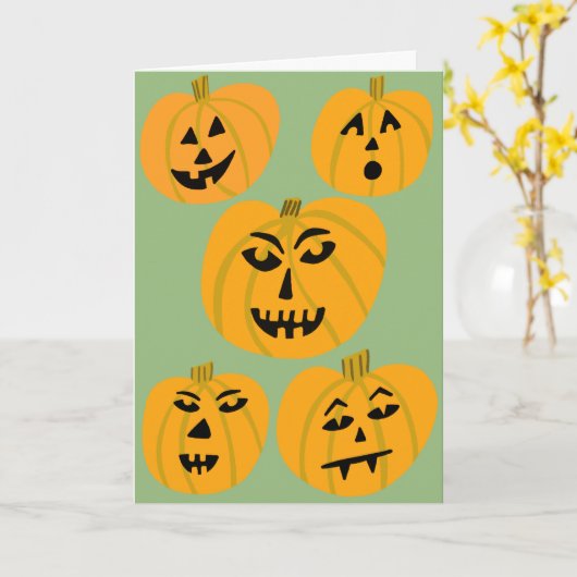 HAPPY HALLOWEEN Pumpkins Jack-O-Lanterns Karte (Gelbe Blume)