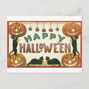 Happy Halloween Pumpkins und Katzen Postkarte