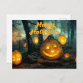 Happy Halloween Pumpkins und Spider Web Postkarte (Vorne/Hinten)