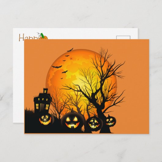 Happy Halloween Pumpkins und Spuk House Postkarte (Vorne/Hinten)