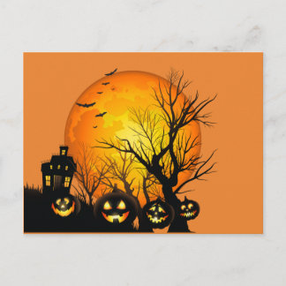 Happy Halloween Pumpkins und Spuk House Postkarte