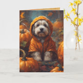 Happy Halloween Puppy and Pumpkins, Niedlicher Hun Karte (Gelbe Blume)