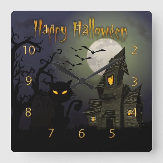Happy Halloween Quadratische Wanduhr (Vorderseite)