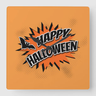 Happy Halloween Quadratische Wanduhr