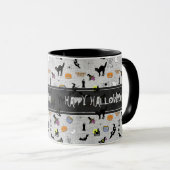 "Happy Halloween" Random Iconic Muster Grau Tasse (VorderseiteRechts)
