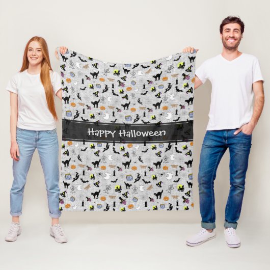 Happy Halloween Random Iconic Muster Gray Fleecedecke (Beispiel)