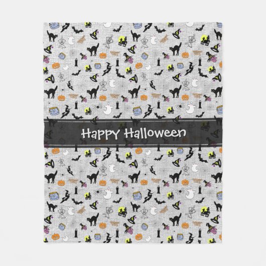Happy Halloween Random Iconic Muster Gray Fleecedecke (Vorderseite)
