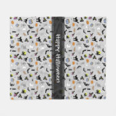 Happy Halloween Random Iconic Muster Gray Fleecedecke (Vorderseite (Horizontal))