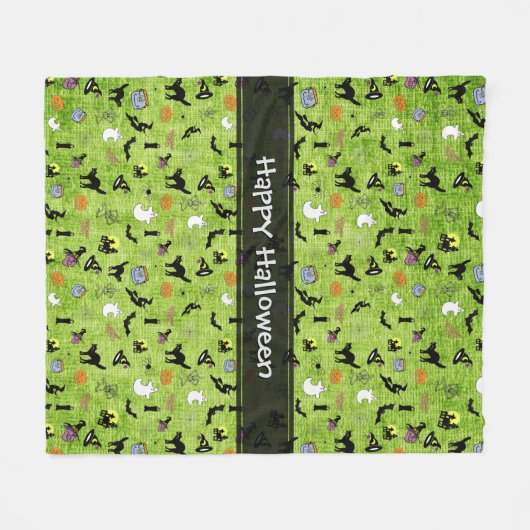 Happy Halloween Random Iconic Muster Green Fleecedecke (Vorderseite (Horizontal))